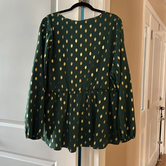 BLOOMCHIC Long Sleeve Wrap-Style Peplum Top - Picture 2 of 2